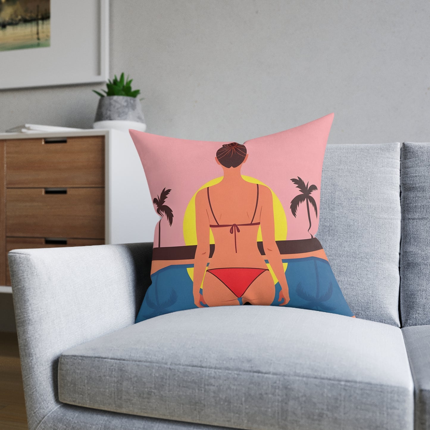 Beach Sunset Square Pillow - Summer Vibes, Tropical Decor, Home Accent, Gift for Her, Cozy Bedroom