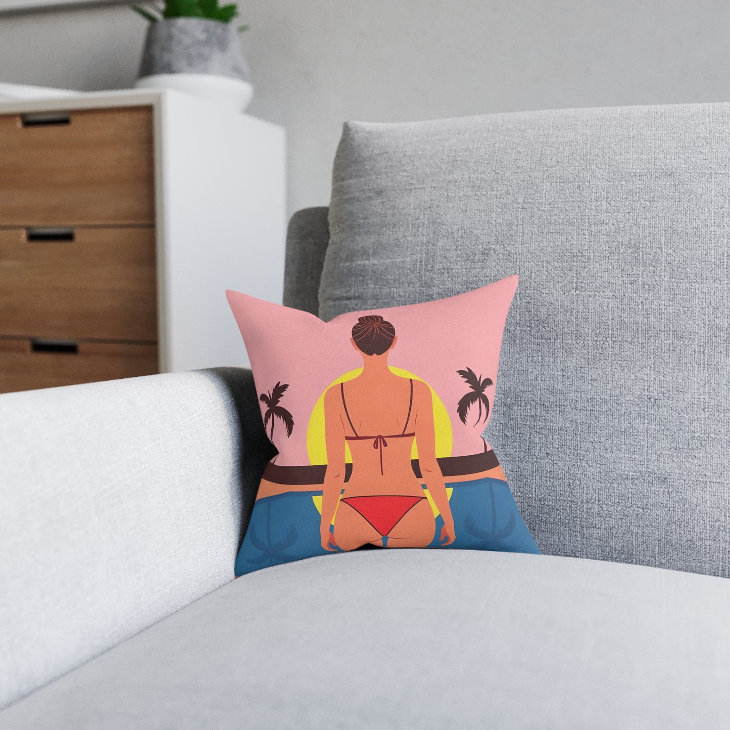 Beach Sunset Square Pillow - Summer Vibes, Tropical Decor, Home Accent, Gift for Her, Cozy Bedroom