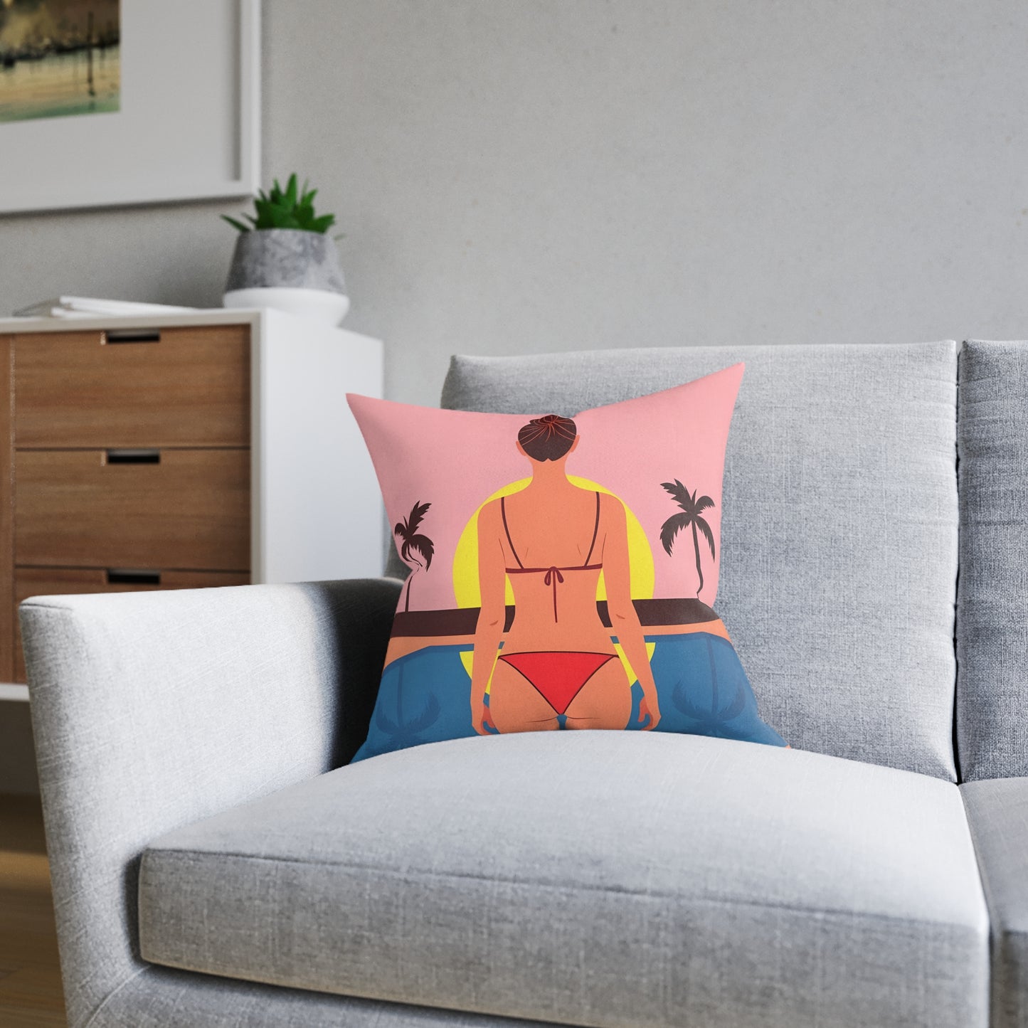 Beach Sunset Square Pillow - Summer Vibes, Tropical Decor, Home Accent, Gift for Her, Cozy Bedroom