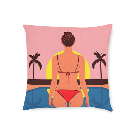 Beach Sunset Square Pillow - Summer Vibes, Tropical Decor, Home Accent, Gift for Her, Cozy Bedroom