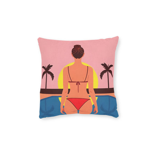 Beach Sunset Square Pillow - Summer Vibes, Tropical Decor, Home Accent, Gift for Her, Cozy Bedroom